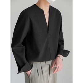 Men's Shirt Top V Neck Loose Long Sleeve Closure Male Casual Shirt For Men Daily Vacation Streetwear
