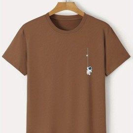 Astronaut Pattern Print Men's Comfy T-shirt, Graphic Tee Men's Summer Outdoor Clothes, Men's Clothing, Tops For Men