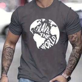 Ramen Lover Pattern Print Men's Comfy Slightly Stretch T-shirt, Graphic Tee Men's Summer Clothes, Men's Casual Outfits For Sports Fitness