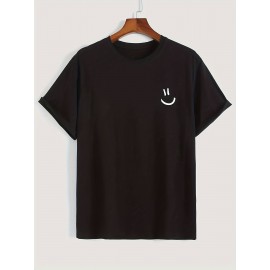 4pieces Men's Stylish Smiling Face Pattern Shirt, Casual Slightly Stretch Breathable Crew Neck Short Sleeve Tee Top For City Walk Street Hanging Outdoor Activities