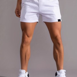 Slim Fit Comfy Active Shorts, Men's Casual Slant Pocket Stretch Waist Drawstring Shorts For Summer Basketball Running