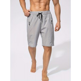 Men's Zip Pocket Sports Shorts, Swimwear, Quick Dry Lightweight Breathable UV Protection Beach Swimming Trunks (No Mesh Lining)