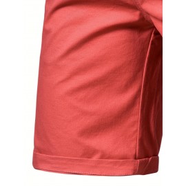 Men's Classic Fit Cotton Twill Flat Front Solid Chino Short With Slant Pockets And Elastic Waist