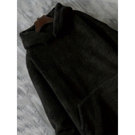 Coral Fleece Solid Color Hoodies For Men, Warm Hoodie With Kangaroo Pocket, Comfy Loose Trendy Hooded Pullover, Men's Clothing For Autumn Winter