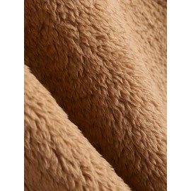 Men's Color Block Fuzzy Bear Pattern Sweatshirt, Half Zip Stand Collar Warm Pullover For Autumn Winter