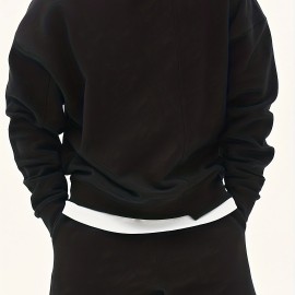 Men's Trendy Solid Sweatshirt, Casual Cotton Slightly Stretch Breathable Long Sleeve Loose Top For Outdoor