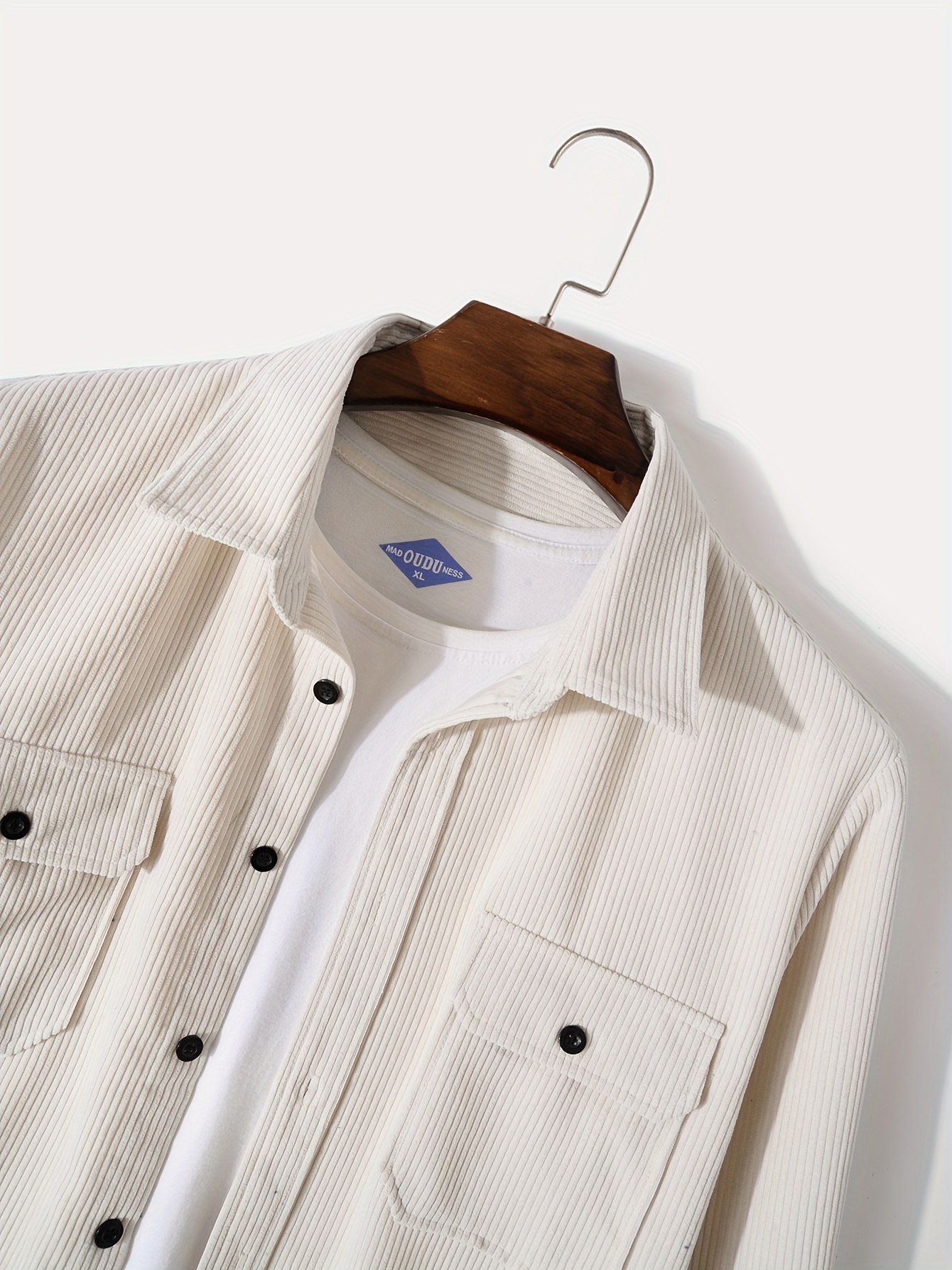 mens retro corduroy shirt top turn down collar long sleeve closure regular fit solid male casual shirt for daily details 22